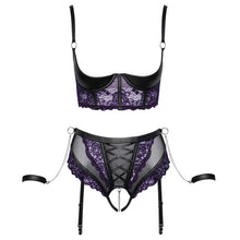 Load image into Gallery viewer, Cottelli Quarter Cup Bra, Suspender Briefs And 2 Handcuffs