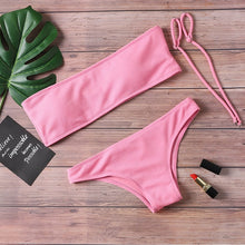 Load image into Gallery viewer, Solid Bikini Swimsuit women's Beach suit 2019 low waist sexy off shoulder swimsuit women's padded bra swimsuit