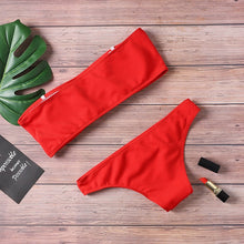 Load image into Gallery viewer, Solid Bikini Swimsuit women's Beach suit 2019 low waist sexy off shoulder swimsuit women's padded bra swimsuit