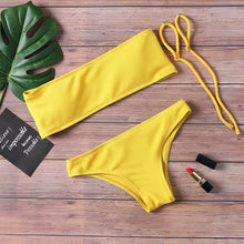 Load image into Gallery viewer, Solid Bikini Swimsuit women's Beach suit 2019 low waist sexy off shoulder swimsuit women's padded bra swimsuit
