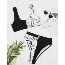 Load image into Gallery viewer, Peachtan Marble print bikinis 2020 mujer Sexy patchwork swimsuit women High waist swimwear female Sport bathing suit Biquini New