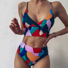 Load image into Gallery viewer, Mossha Multicolor sexy bikini set Bandeau high waist bikini 2020 Push up swimwear Retro women's swimsuit Printed bathing suit