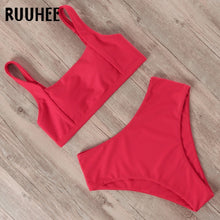Load image into Gallery viewer, RUUHEE Bikini Swimwear Women Swimsuit 2021 High Waist Bikini Set Push Up Front Knot Bathing Suit Women Summer Beach wear Biquini