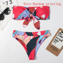 Load image into Gallery viewer, Mossha Brazilian high waist bikini 2021 Bandeau knot swimsuit Colorblock print swimwear women Sexy push bathing suit Beachwear