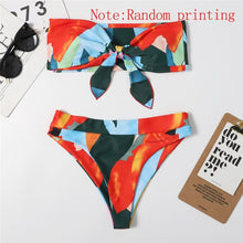 Load image into Gallery viewer, Mossha Brazilian high waist bikini 2021 Bandeau knot swimsuit Colorblock print swimwear women Sexy push bathing suit Beachwear