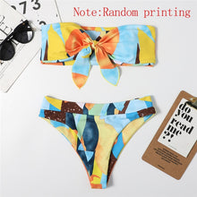 Load image into Gallery viewer, Mossha Brazilian high waist bikini 2021 Bandeau knot swimsuit Colorblock print swimwear women Sexy push bathing suit Beachwear