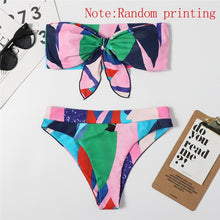Load image into Gallery viewer, Mossha Brazilian high waist bikini 2021 Bandeau knot swimsuit Colorblock print swimwear women Sexy push bathing suit Beachwear