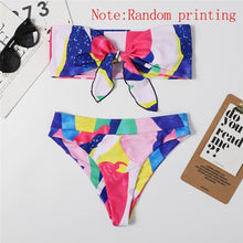 Load image into Gallery viewer, Mossha Brazilian high waist bikini 2021 Bandeau knot swimsuit Colorblock print swimwear women Sexy push bathing suit Beachwear