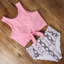 Load image into Gallery viewer, High Waist Bikini Leopard Swimsuit Women Bikini 2021 Floral Swimsuit Print High Neck Bikini Push Up Swimwear Snake Bathing Suit
