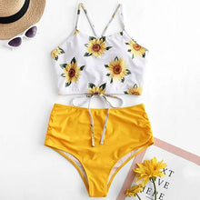 Load image into Gallery viewer, High Waist Bikini Leopard Swimsuit Women Bikini 2021 Floral Swimsuit Print High Neck Bikini Push Up Swimwear Snake Bathing Suit