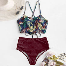 Load image into Gallery viewer, High Waist Bikini Leopard Swimsuit Women Bikini 2021 Floral Swimsuit Print High Neck Bikini Push Up Swimwear Snake Bathing Suit