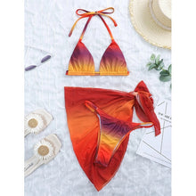Load image into Gallery viewer, Sexy pink print swimsuit 3pieces mesh bikini set Triangle micro bikini String halter swimwear women Low waist bathing suit New
