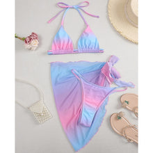 Load image into Gallery viewer, Sexy pink print swimsuit 3pieces mesh bikini set Triangle micro bikini String halter swimwear women Low waist bathing suit New