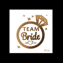 Load image into Gallery viewer, 10pc Bachelorette Party team Bride Bridesmaid tribe squad temporary tattoo Hen Night Golden Sticker bride to be wedding supplies