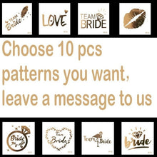 Load image into Gallery viewer, 10pc Bachelorette Party team Bride Bridesmaid tribe squad temporary tattoo Hen Night Golden Sticker bride to be wedding supplies