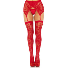 Load image into Gallery viewer, Leg Avenue Lace Stockings and Garterbelt Red
