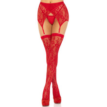 Load image into Gallery viewer, Leg Avenue Lace Stockings and Garterbelt Red
