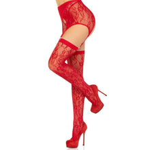 Load image into Gallery viewer, Leg Avenue Lace Stockings and Garterbelt Red
