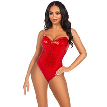 Load image into Gallery viewer, Leg Avenue Sequin Boned Bodysuit Red
