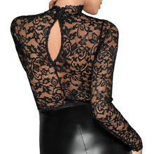 Load image into Gallery viewer, Noir Black Lace and Wet Look Pencil Dress
