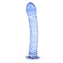 Load image into Gallery viewer, Glass Dildo With Blue Spiral Design
