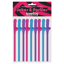 Load image into Gallery viewer, Lovetoy Pack Of 9 Willy Straws Blue Pink And Purple
