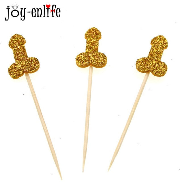 12pcs Glitter Willy Penis Cake Cupcake Topper Wedding Favor Hen Party Bachelorette Gathering Adult Sex Girl Night Party Supplies