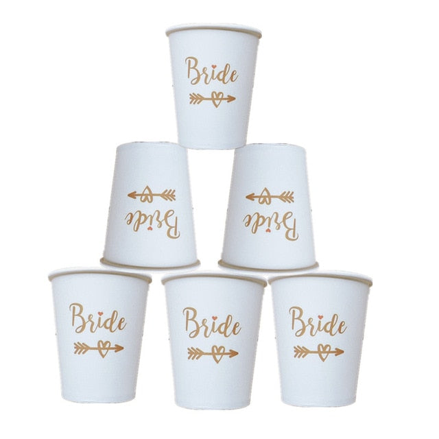10pcs Team Bride Paper Cups Wedding Decoration Party Bride To Be Hen Night Bachelorette Bridal Shower Party Decoration Favor-S
