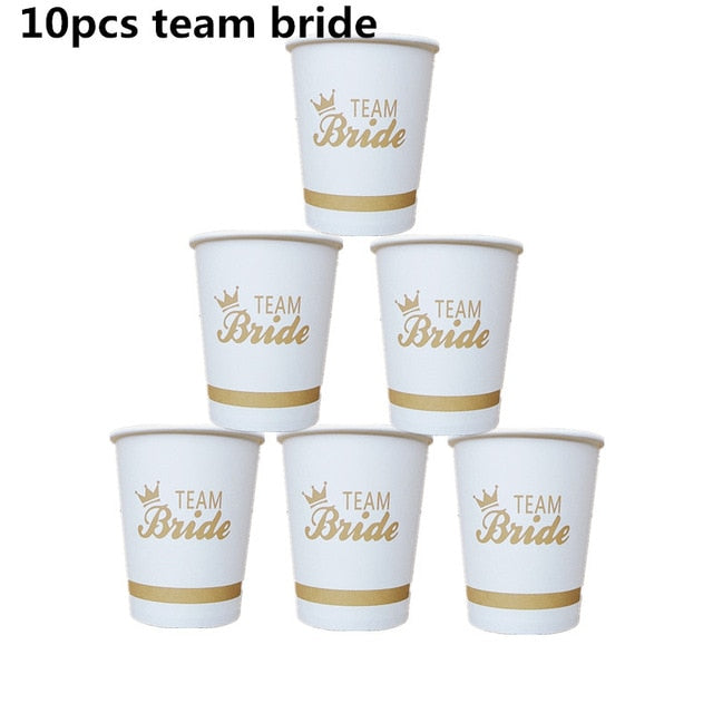 10/20pcs Team Bride Paper Cup for Bridal Shower Wedding Decoration DIY Bachelorette Party Bride Cup Hen Night Bridesmaid Gift-S