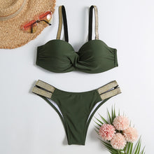 Load image into Gallery viewer, Vintage Retro Bikini Patchwork Swimsuit Thong Brazilian Sexy Swimwear Female 2021 New Summer Micro V-bar Green Bathing Suits
