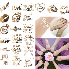 Load image into Gallery viewer, 10pc Bachelorette Party team Bride Bridesmaid tribe squad temporary tattoo Hen Night Golden Sticker bride to be wedding supplies
